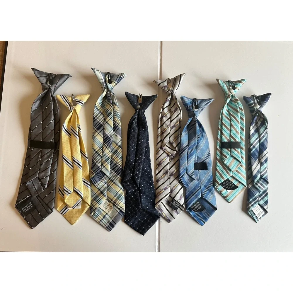 Lot of 8 Boys Clip‎ On Ties Assorted Plaid Striped Polka Dot Formal Neckties